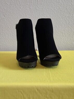 Women's Black Open-Toe Platform Booties